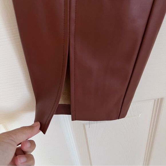 Jason Wu Skinny Slim Pants Brown Slit Hem Faux Leather Large NWT MSRP $168 - Picture 4 of 7